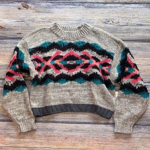 NWT Free People Heart you Aztec patterned wool blend sweater in Grey/pink